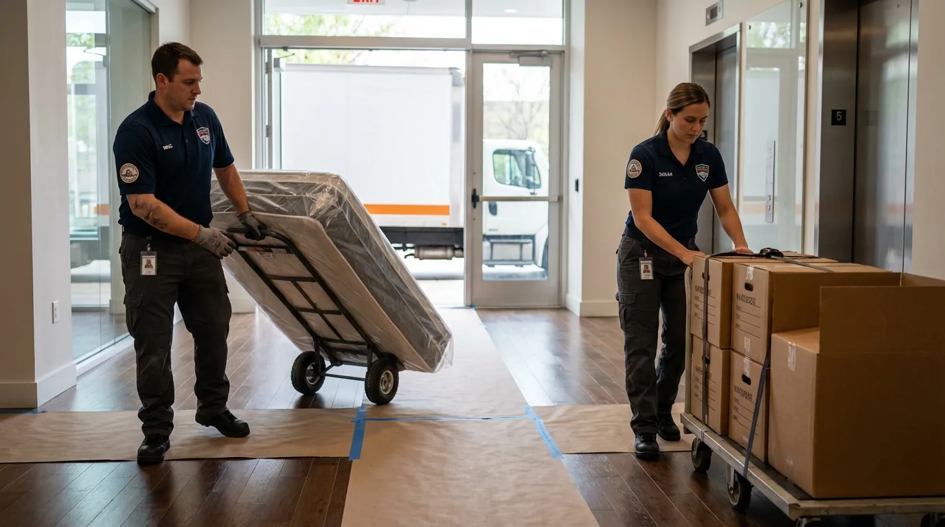 Professional apartment movers loading elevator in Punta Santiago, PR